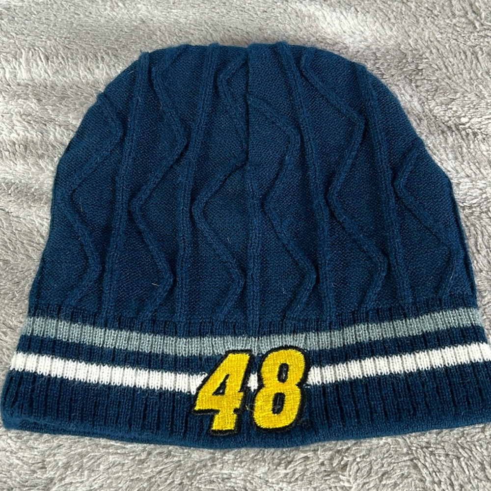 Winners Circle team, Lowes racing Jimmy Johnson, #48 blue beanie, hat